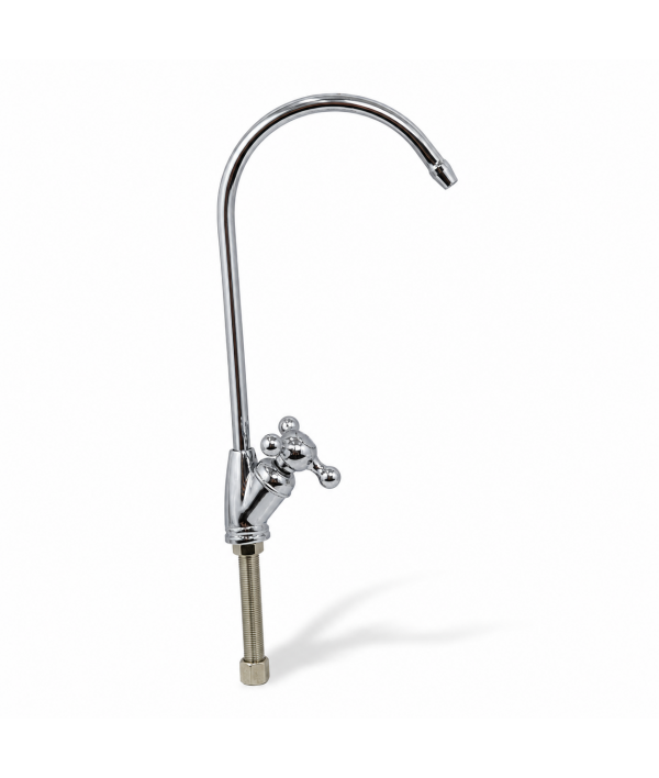 Wellon RO Faucet with Cross Handle | High Arc Drinking Water Tap | Chrome Finish | Countertop Mount | For RO & Water Purifier